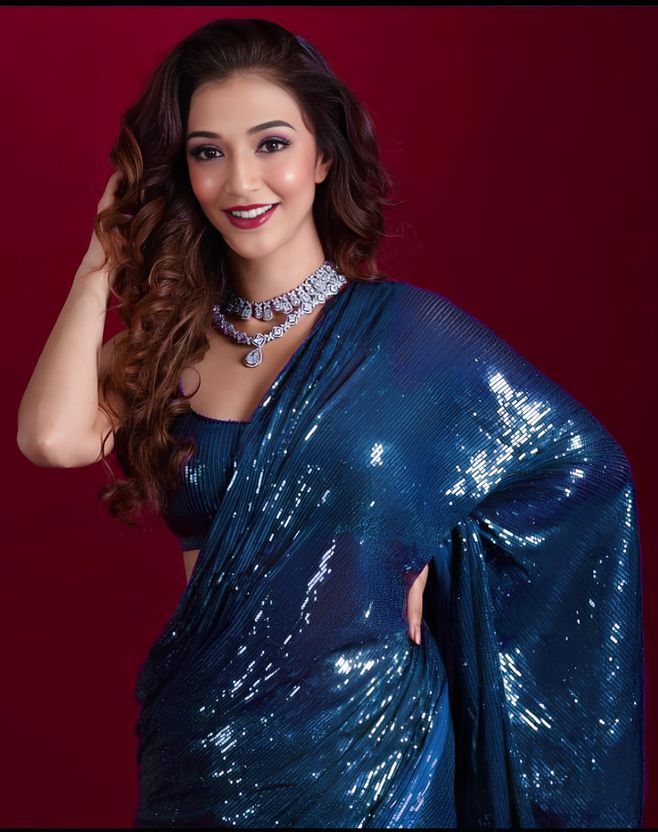 BALAJI TEXTILES एम्ब्रॉइडरेड बॉलीवुड आर्ट सिल्क साड़ी (नीला) - Image 8