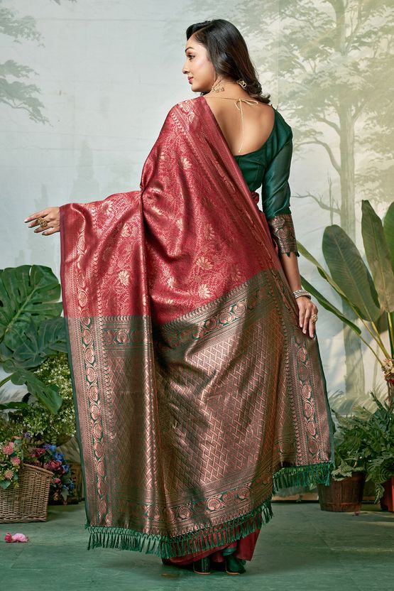 SURUKH Woven Banarasi Jacquard Silk Blend Saree (Multicolor) - Image 4