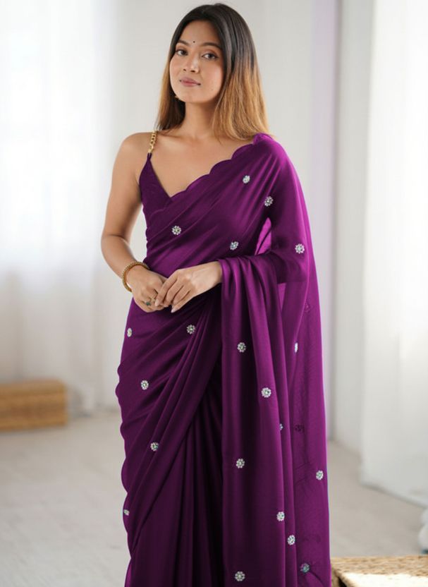 PATBRO Embroidered Georgette Saree Blue - Image 8