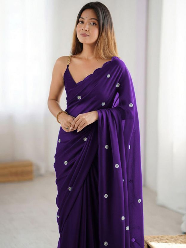 PATBRO Embroidered Georgette Saree Blue - Image 7