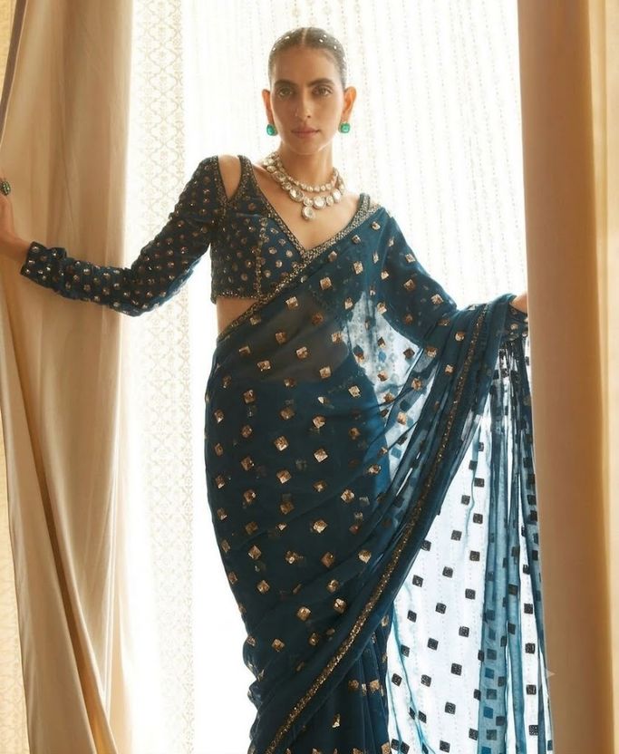 NAYRYN Embroidered Bollywood Georgette Saree Multicolor - Image 3