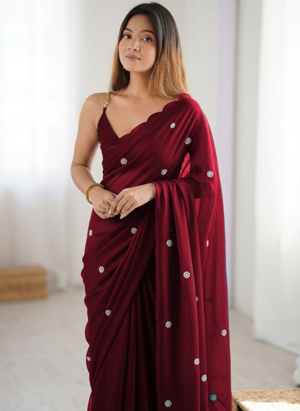 PATBRO Embroidered Georgette Saree Blue - Image 5