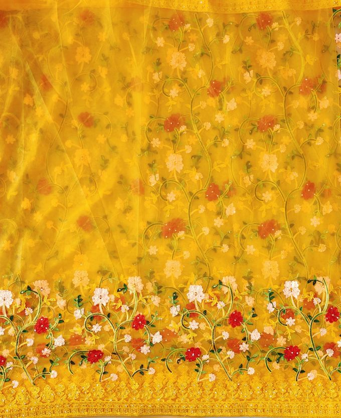 ORNITA Embroidered Bollywood Net Yellow Saree - Image 6