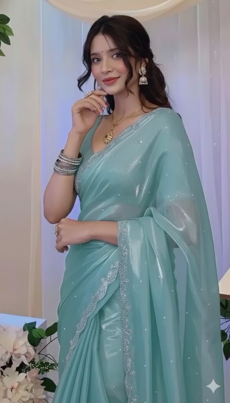 SPIRISA Ethinic Bollywood Organza Saree Pink - Image 5
