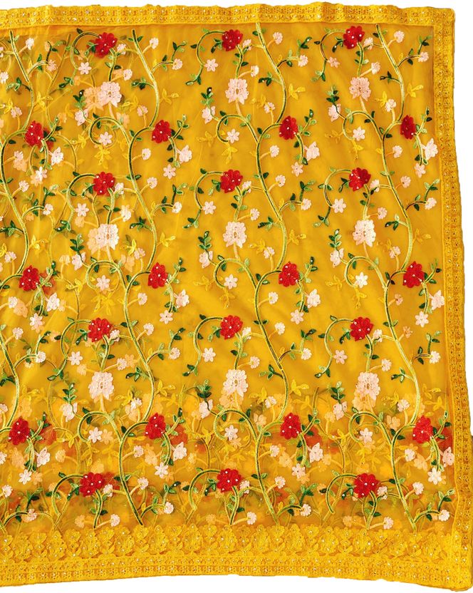 ORNITA Embroidered Bollywood Net Yellow Saree - Image 5