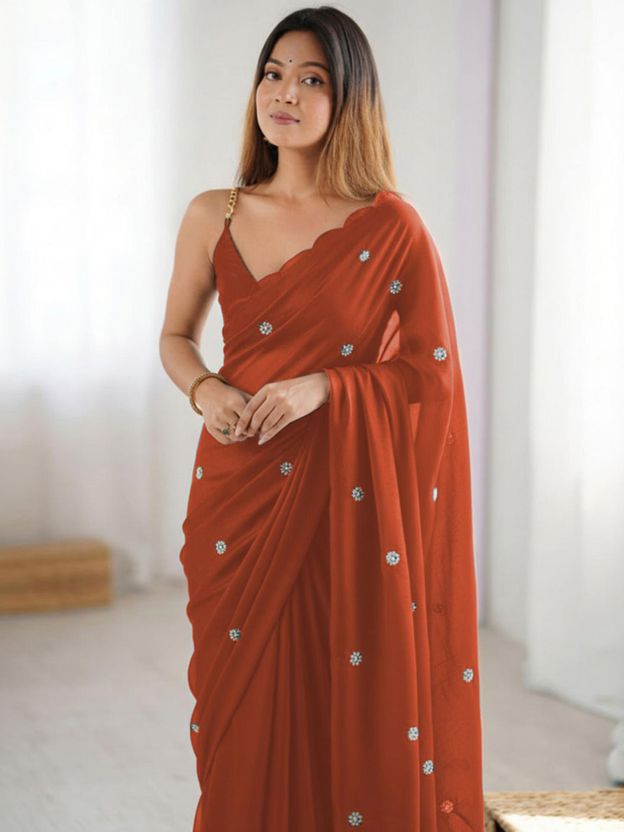 PATBRO Embroidered Georgette Saree Blue - Image 6