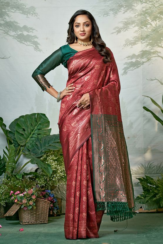 SURUKH Woven Banarasi Jacquard Silk Blend Saree (Multicolor) - Image 2