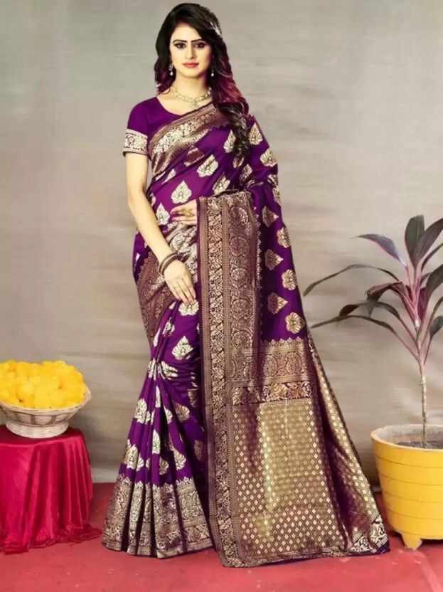 Shoppershopee Woven Kanjivaram Silk Blend Saree (Maroon) - Image 9