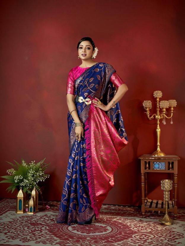 SURUKH Woven Banarasi Jacquard Silk Blend Saree (Multicolor) - Image 9