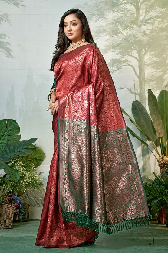 SURUKH Woven Banarasi Jacquard Silk Blend Saree (Multicolor) - Image 3