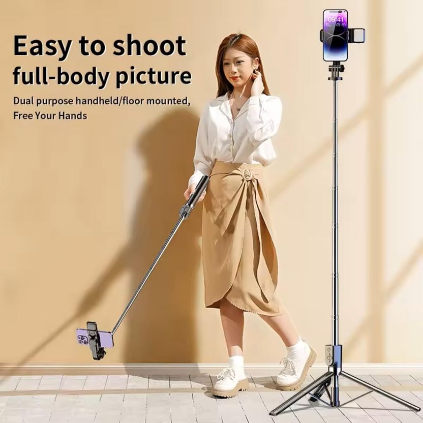 Hold 63" Selfie Stick Tripod with Fill Light - Image 3