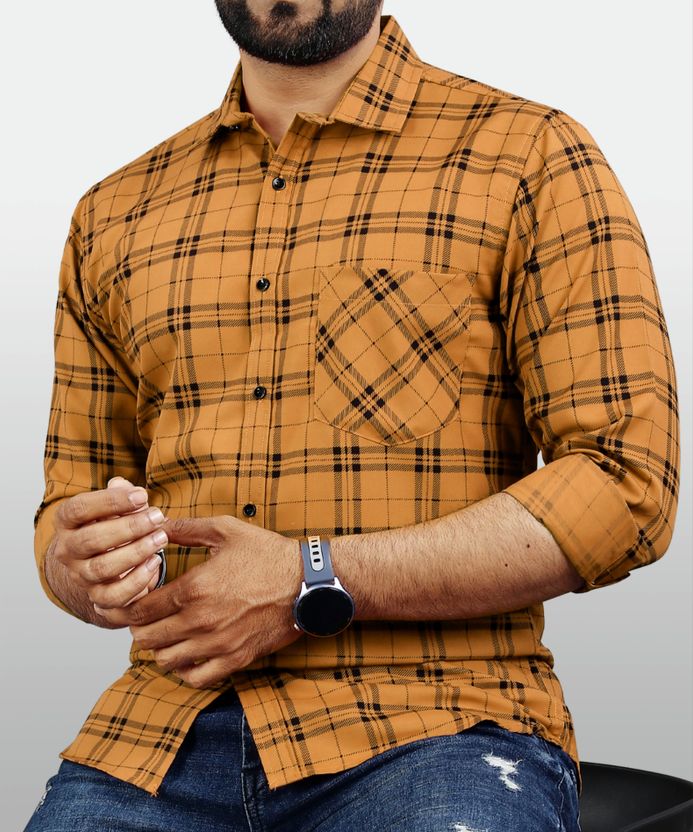 HKV Men Checkered Casual Brown, Black Shirt - Image 3