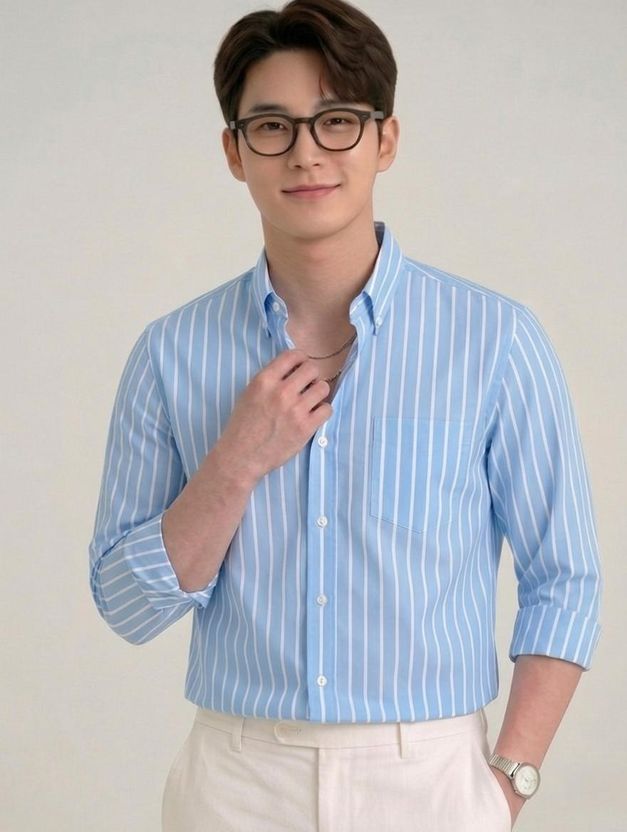 SEEWAYS Men Light Blue Striped Shirt - Image 1