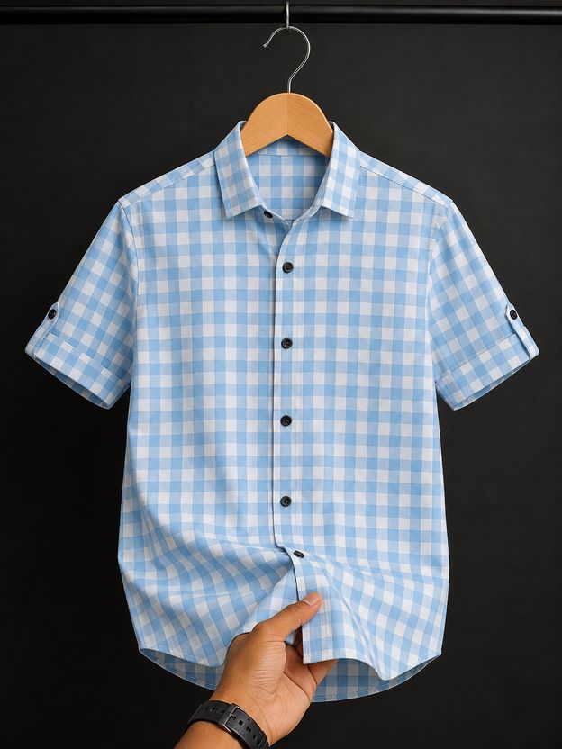 METRONAUT Boys Dark Blue Checkered Shirt - Image 4