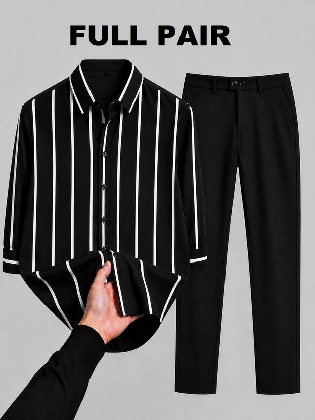 mozero Men Striped Casual Grey, Black Shirt - Image 7