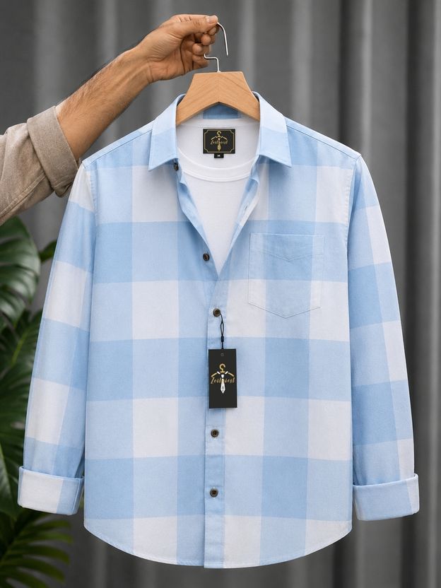 Zoitgiest Men Checkered Casual Blue, White Shirt - Image 1