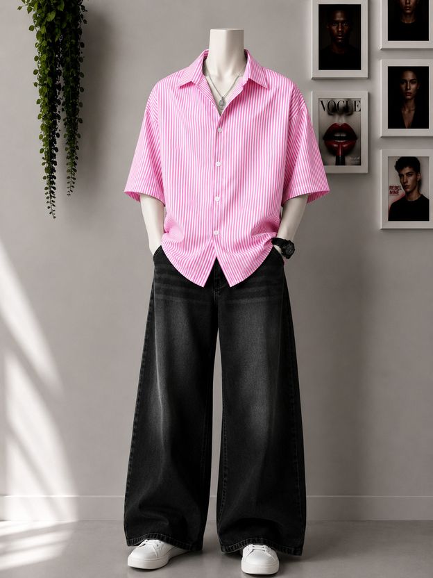 Asta Moda Men Pink Striped Casual Shirt - Image 1