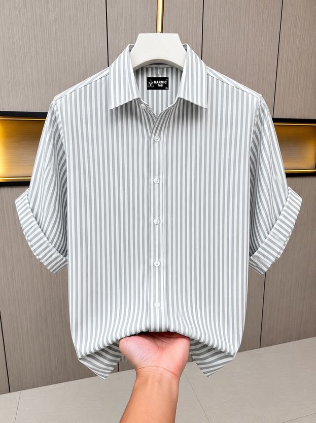 Marmic Fab Men Striped White, Purple Shirt - Image 7
