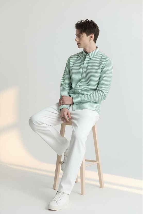 RODEIZ Men Striped Casual Green, White Shirt - Image 4