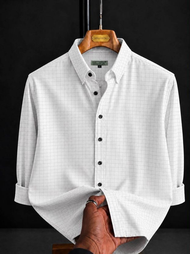 VELLOSTA Men Beige Checkered Shirt - Image 9