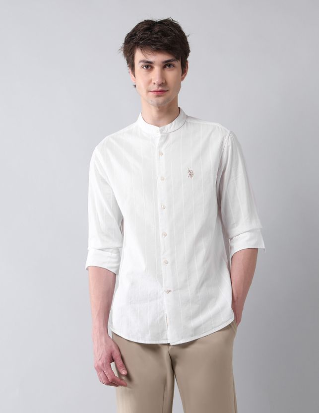 U.S. Polo Assn. Men Regular Fit Mandarin Collar Shirt - Image 2