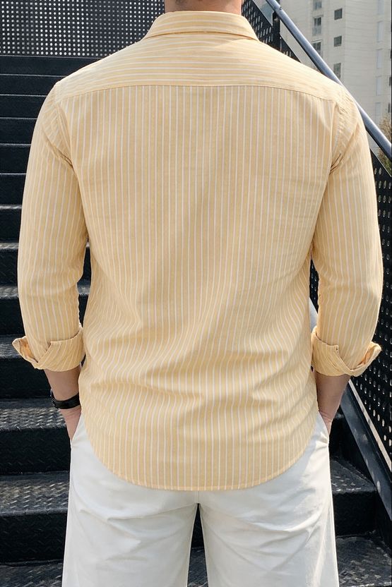 indossare Men Yellow Striped Casual Shirt - Image 2