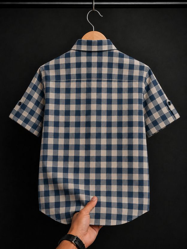 METRONAUT Boys Dark Blue Checkered Shirt - Image 2