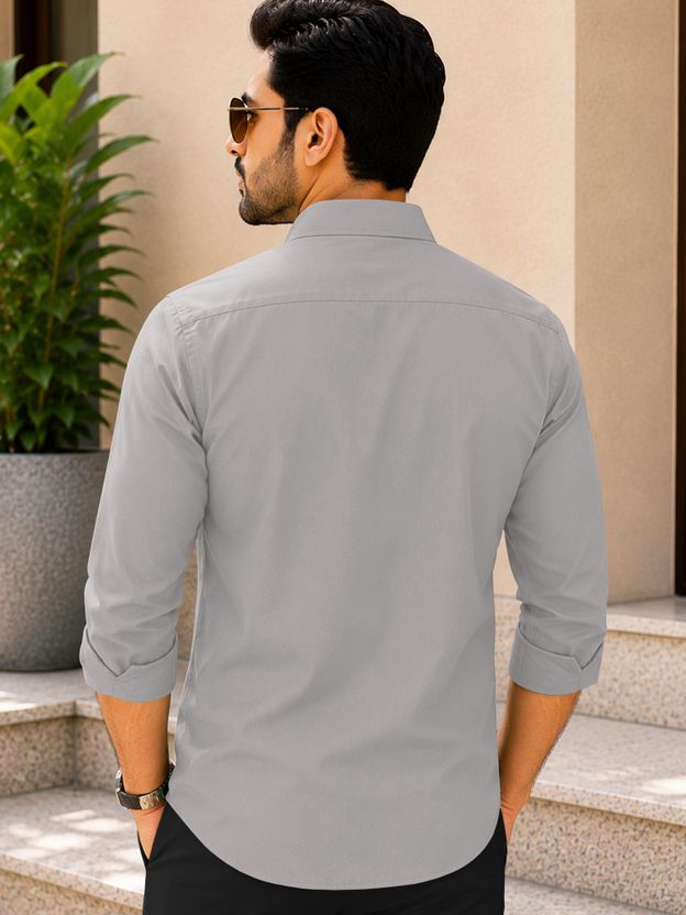 VeBNoR Men Solid Casual Grey Shirt - Image 5