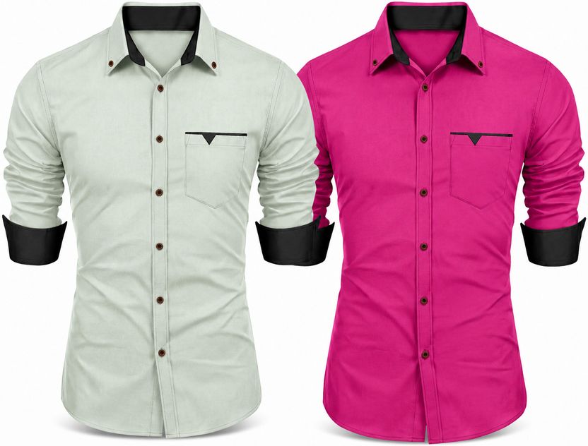 XOMLAXO Men Cream Pink Shirt - Image 1