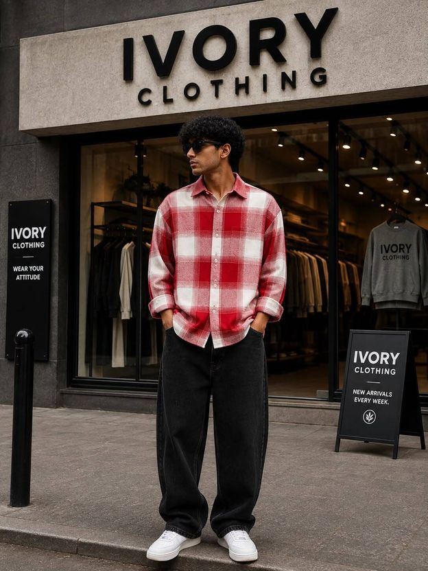 Ivory Men Boxy Fit Checkered Casual Shirt - Image 1