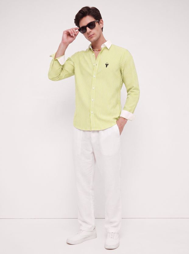 vdlooks Men Striped Light Green Shirt - Image 3