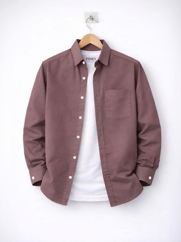 FOXEY Men Solid Casual Brown Shirt - Image 3
