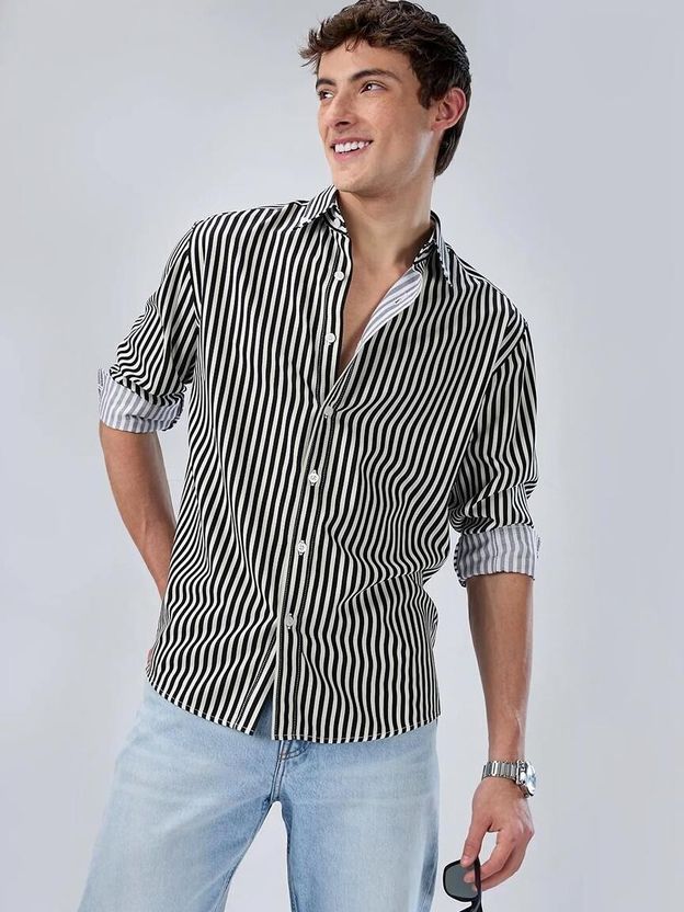 RODEIZ Men Striped Casual White, Grey Shirt - Image 8