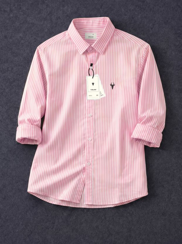 vdlooks Men Striped Casual Pink, White Shirt - Image 1