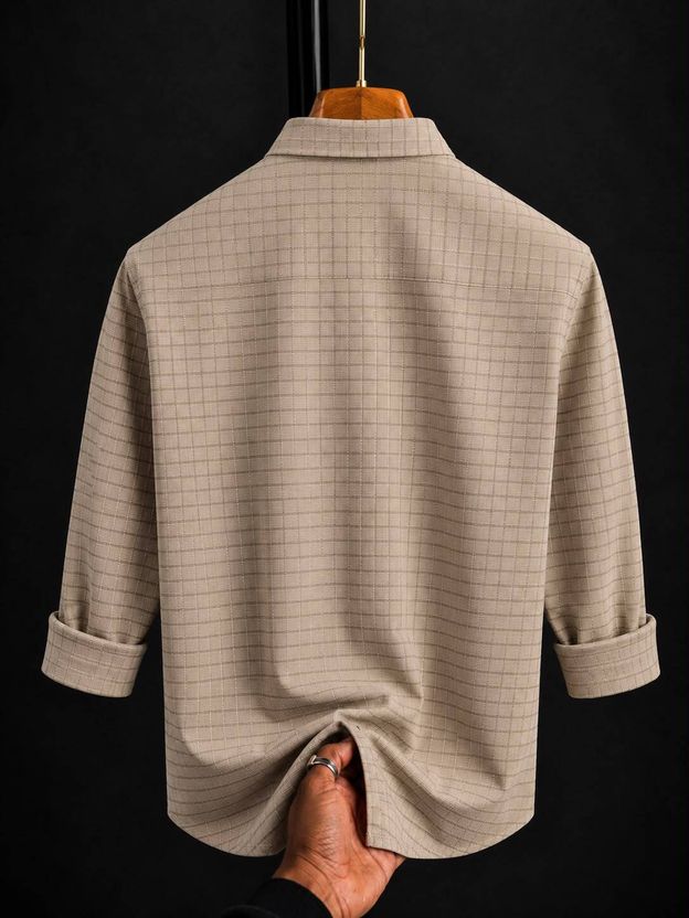 VELLOSTA Men Beige Checkered Shirt - Image 2