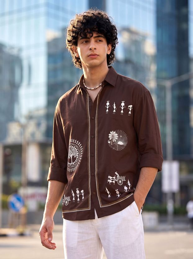 Shree Sai Balaji Men Brown Printed Casual Shirt - Image 1