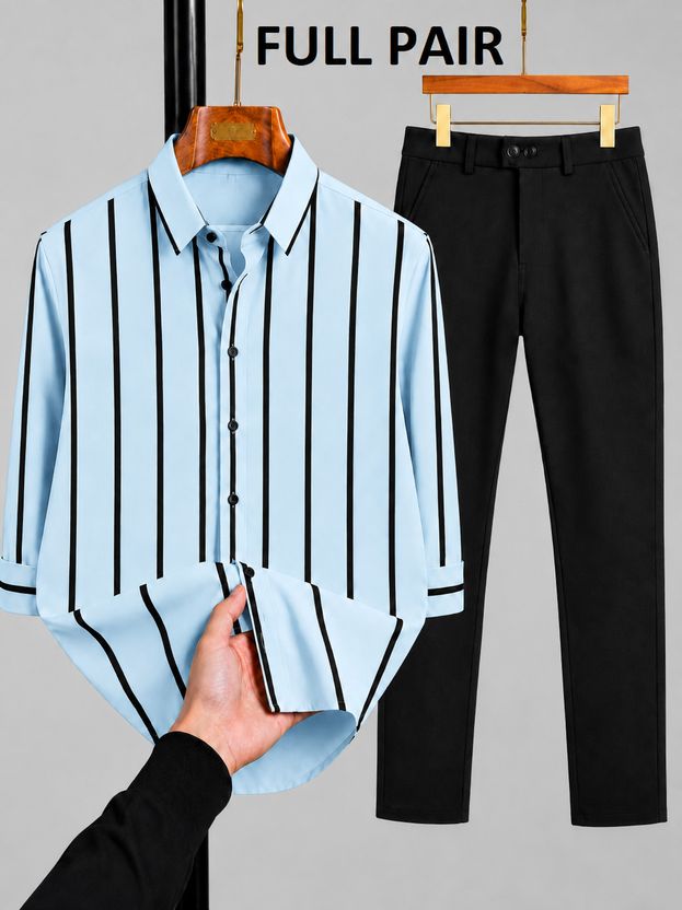 mozero Men Striped Casual Grey, Black Shirt - Image 9