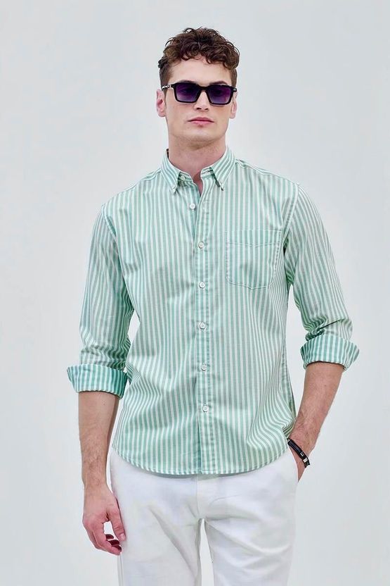 RODEIZ Men Striped Casual Green, White Shirt - Image 5