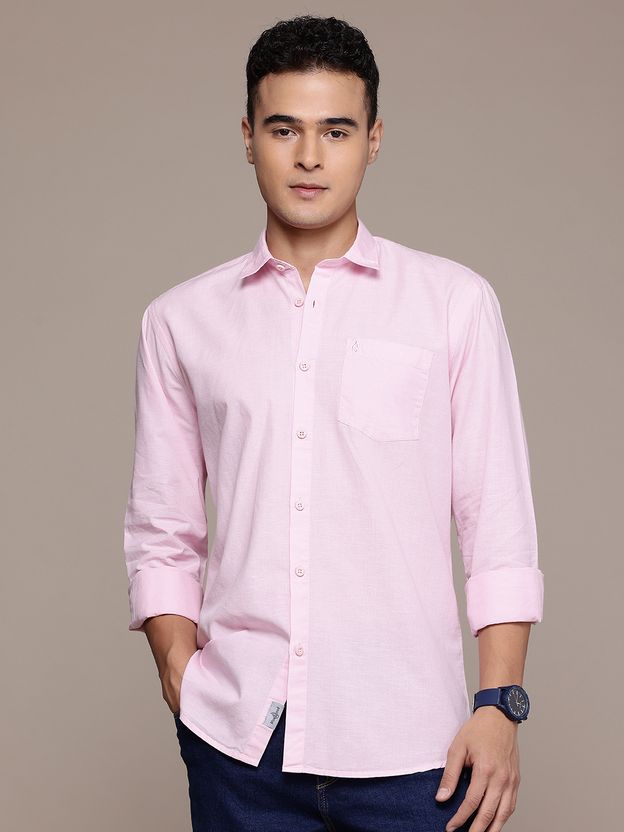 BLUE SQUAD Men Pink Solid Casual Shirt - Image 1