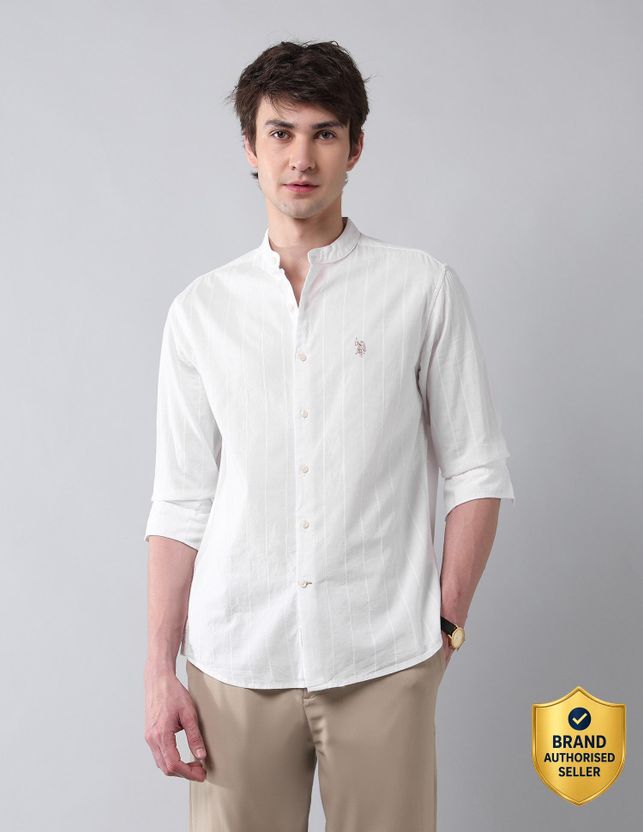 U.S. Polo Assn. Men Regular Fit Mandarin Collar Shirt - Image 1