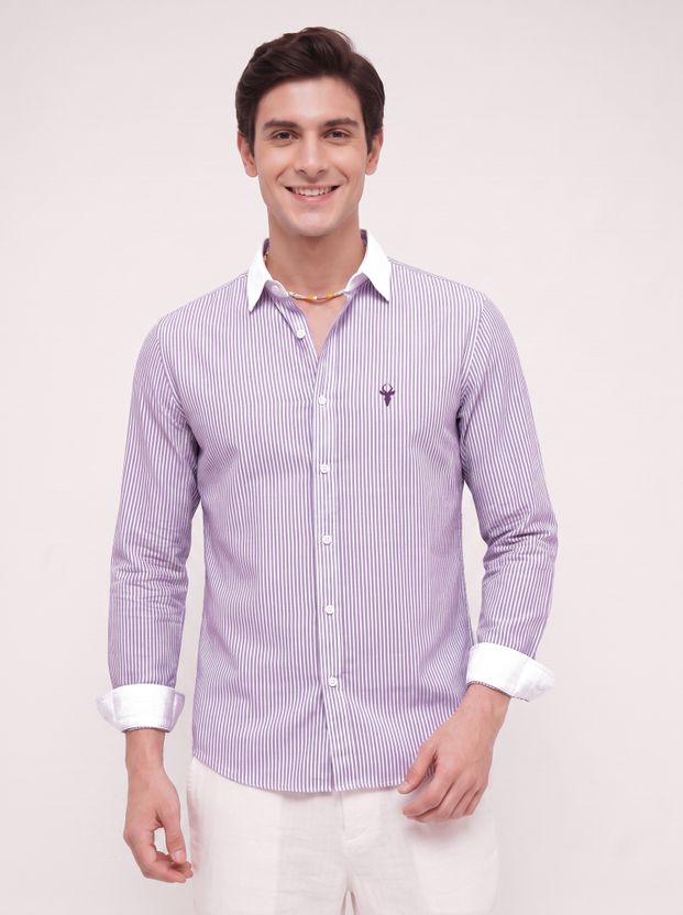 vdlooks Men Striped Casual Green, White Shirt - Image 10