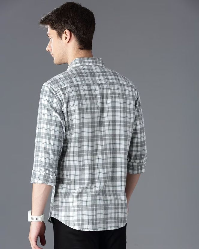 Jai Textiles Men Grey Checkered Casual Shirt - Image 2