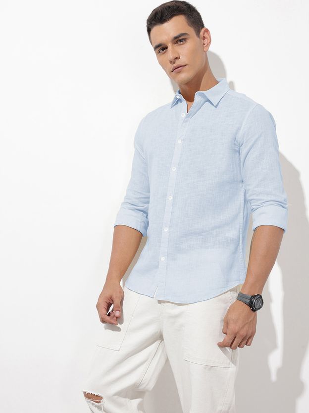 SHIRTZONE Men Solid Casual Light Blue Shirt - Image 1