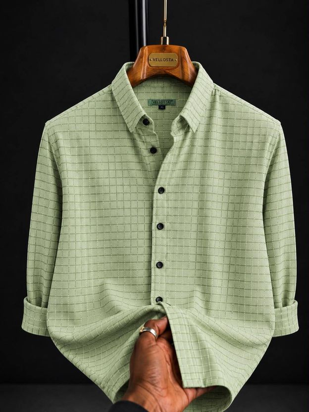 VELLOSTA Men Beige Checkered Shirt - Image 7