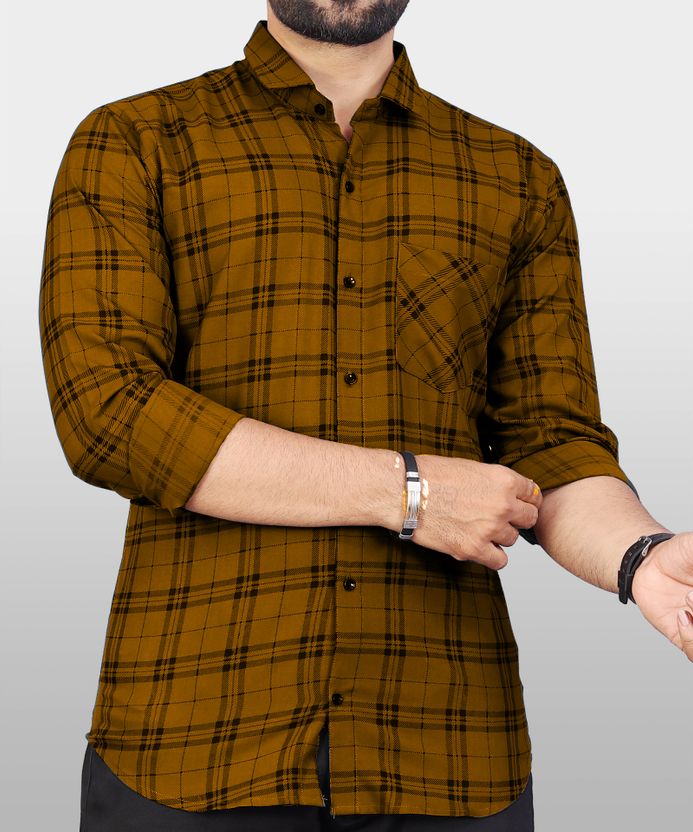 HKV Men Checkered Casual Brown, Black Shirt - Image 6