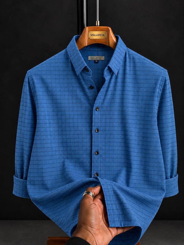 VELLOSTA Men Beige Checkered Shirt - Image 6