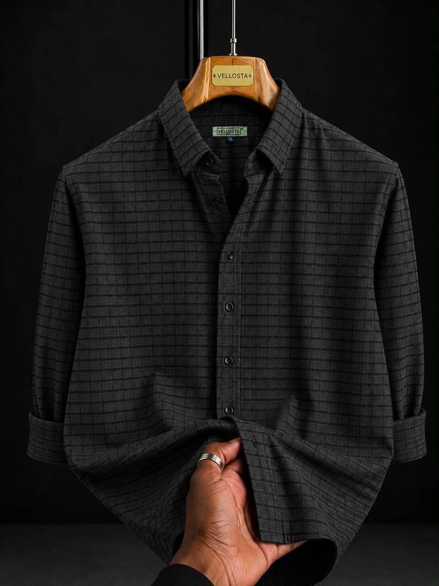 VELLOSTA Men Beige Checkered Shirt - Image 4
