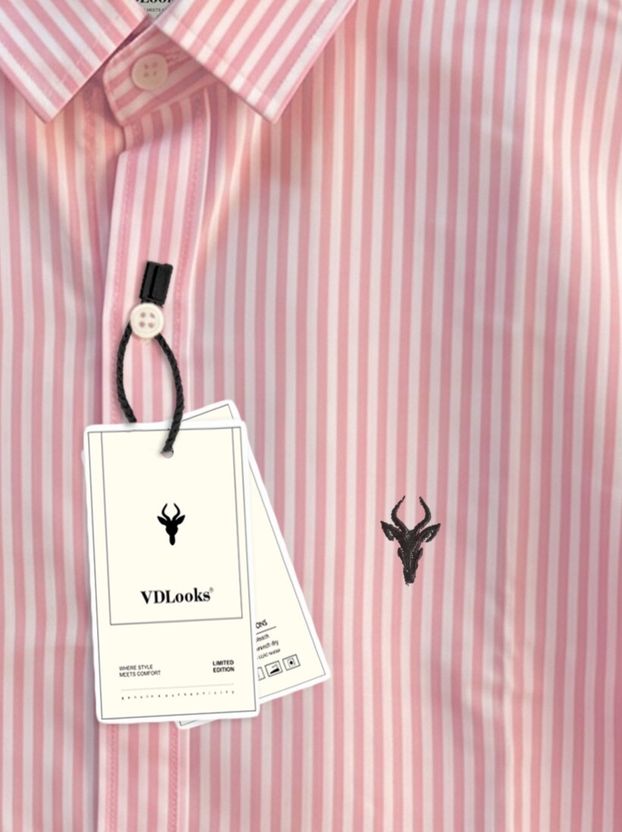 vdlooks Men Pink Striped Casual Shirt - Image 3
