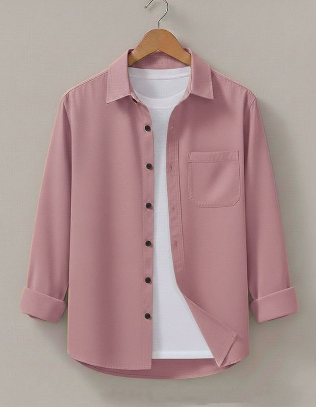 Styles Thief Men Solid Casual Pink Shirt - Image 1