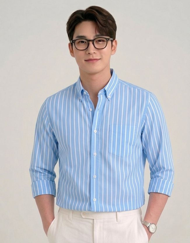 SEEWAYS Men Light Blue Striped Shirt - Image 4